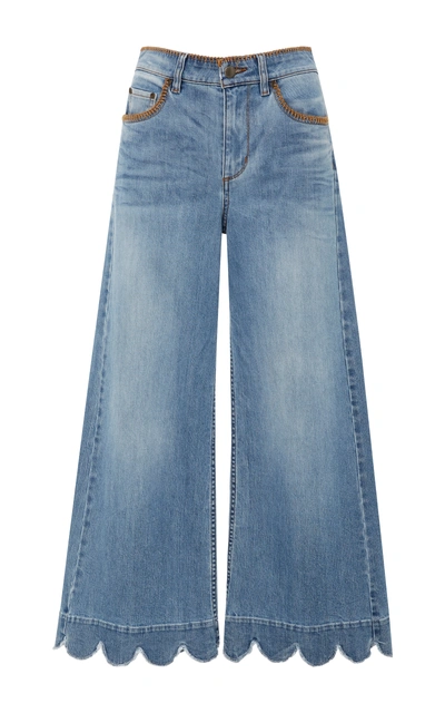Red Valentino Stone-washed Cropped Wide-leg Jeans, Light Blue