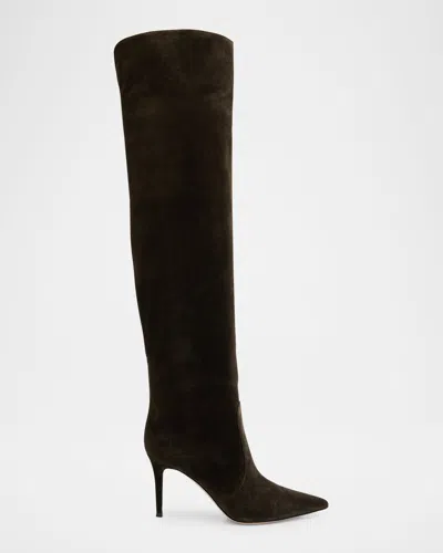 Gianvito Rossi Hansen Suede Pointed-toe Knee Boots In Green