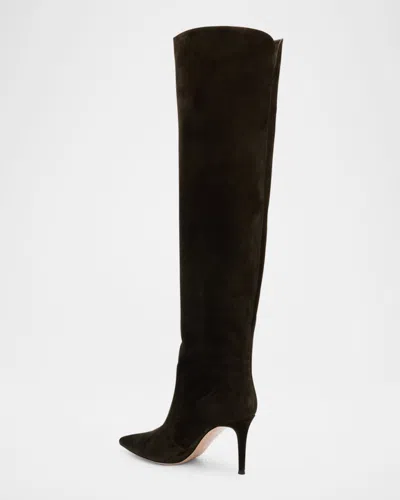 Gianvito Rossi Hansen Suede Pointed-toe Knee Boots In Green