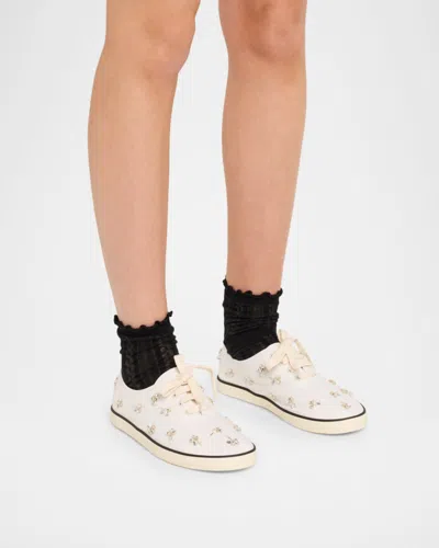 Miu Miu Crystal Embellished Low Top Canvas Sneaker In White
