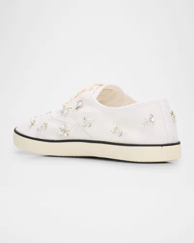 Miu Miu Crystal Embellished Low Top Canvas Sneaker In White