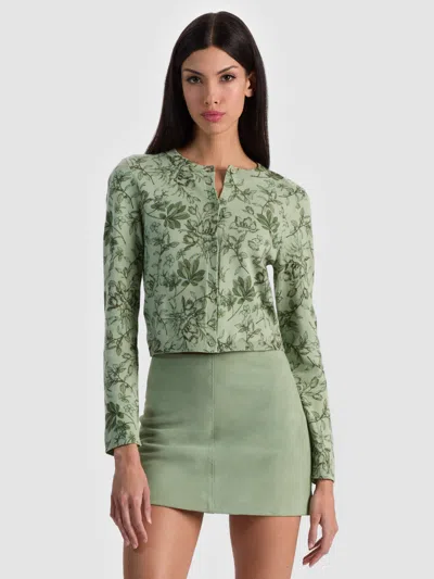 Alice And Olivia Dollie Cardigan Mystic Garden Sage In Green