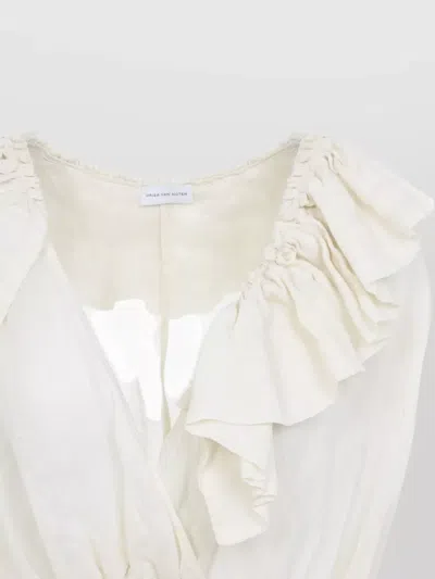Dries Van Noten Sleeveless Top Elastic Waist Ruffled Neckline In White