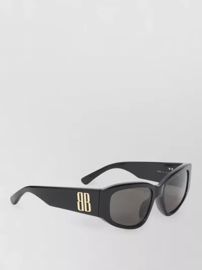 Balenciaga Nano Rectangular Sunglasses Thick Frame Arms In Black