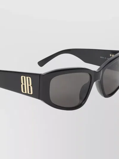Balenciaga Nano Rectangular Sunglasses Thick Frame Arms In Black