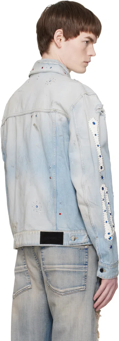 Amiri Crystal Studded Bones Denim Trucker Jacket In Blue