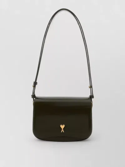 Ami Alexandre Mattiussi Paris Paris Black Shoulder Bag With Adc Plaque On The Front And Adjustable Shoulder Strap In Leather