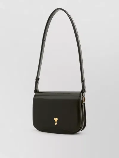 Ami Alexandre Mattiussi Paris Paris Black Shoulder Bag With Adc Plaque On The Front And Adjustable Shoulder Strap In Leather