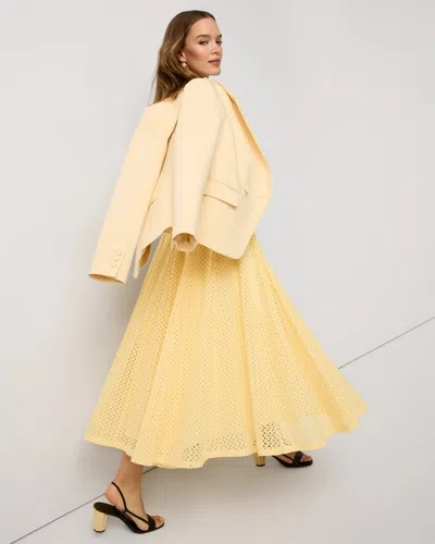 White House Black Market Mock Neck Knit Lace Midi Dress In Yellow