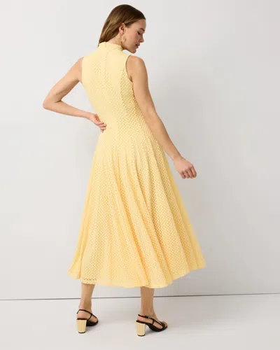 White House Black Market Mock Neck Knit Lace Midi Dress In Yellow