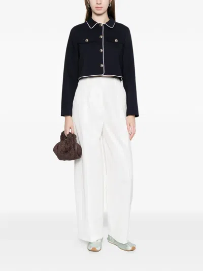 Maje Vussa Button Piped Jacket In Blue