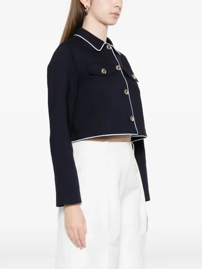 Maje Vussa Button Piped Jacket In Blue