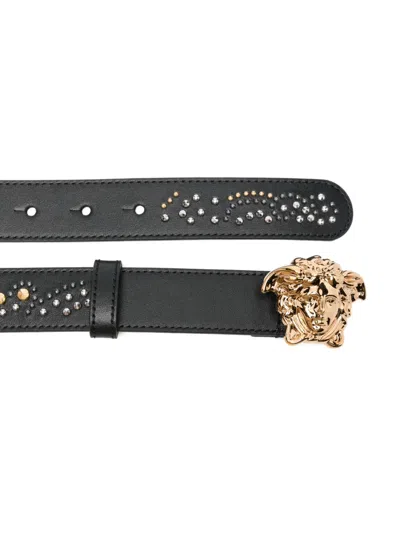 Versace スタッズ メドゥーサ レザーベルト In Black