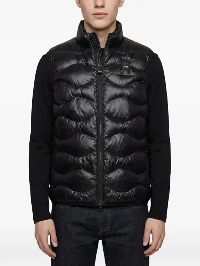 Blauer Quilted-wave Gilet In Black