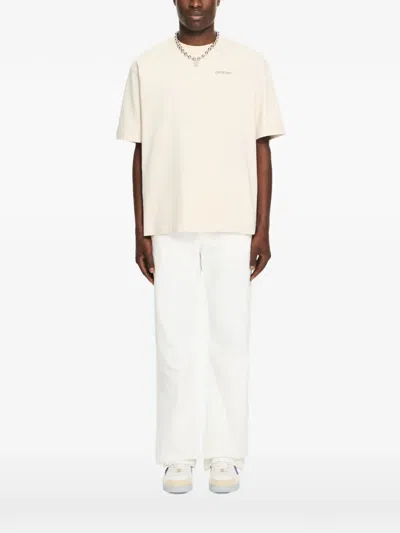 Off-white Ss22 Logo Round Neck Pullover Short Sleeve Loose Fit Khaki In Neutral