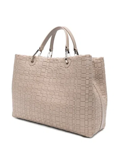 Emporio Armani Myea Medium Shopper Bag In Woven Nylon In Neutral