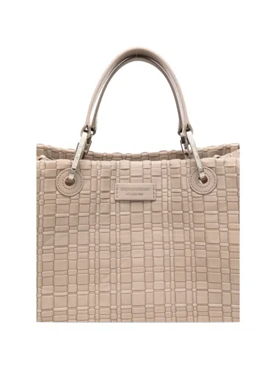 Emporio Armani Myea Medium Shopper Bag In Woven Nylon In Neutral