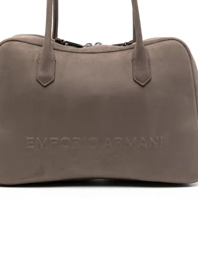 Emporio Armani Leather Shoulder Bag Rectangular Shape Handles In Gray