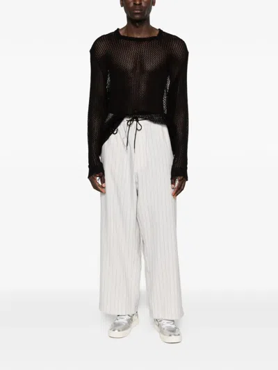 Y-3 Striped Drawstring Trousers In White