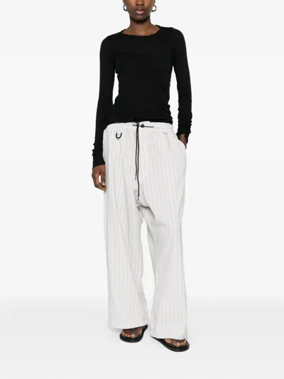 Y-3 Striped Drawstring Trousers In White