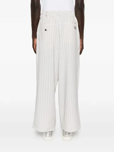 Y-3 Striped Drawstring Trousers In White
