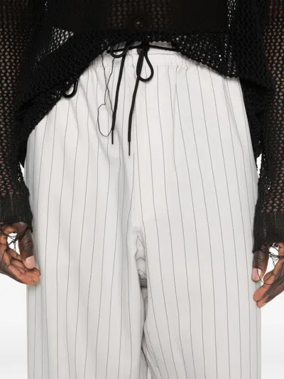 Y-3 Striped Drawstring Trousers In White