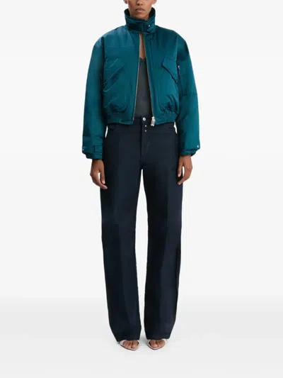 Victoria Beckham Down Sateen Bomber Jacket In Blue