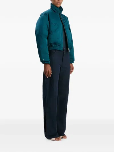 Victoria Beckham Down Sateen Bomber Jacket In Blue
