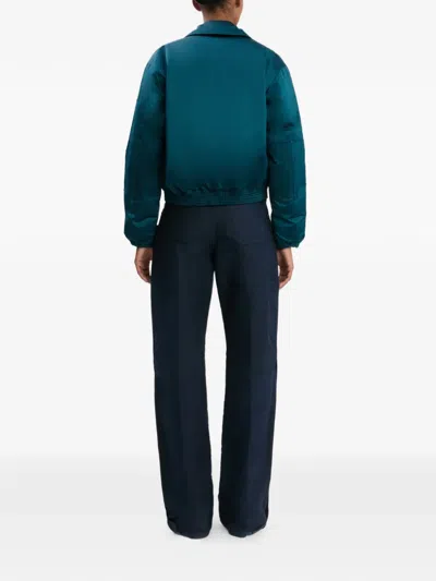 Victoria Beckham Down Sateen Bomber Jacket In Blue