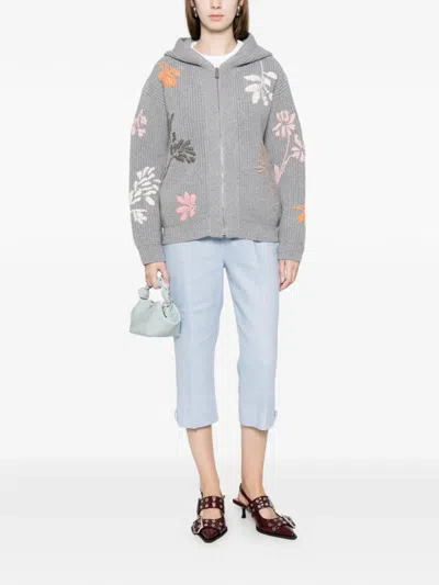 Malo Camelia Embroidered Cashmere Zip Bomber Jacket In Gray