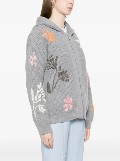 Malo Camelia Embroidered Cashmere Zip Bomber Jacket In Gray