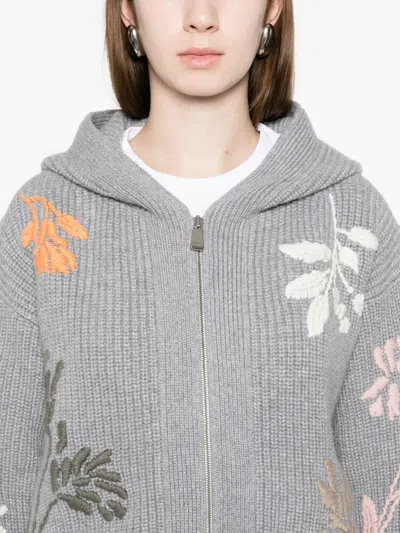 Malo Camelia Embroidered Cashmere Zip Bomber Jacket In Gray