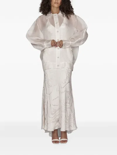 Mia Peculiar Oversized Pearl-button Bomber Jacket In White