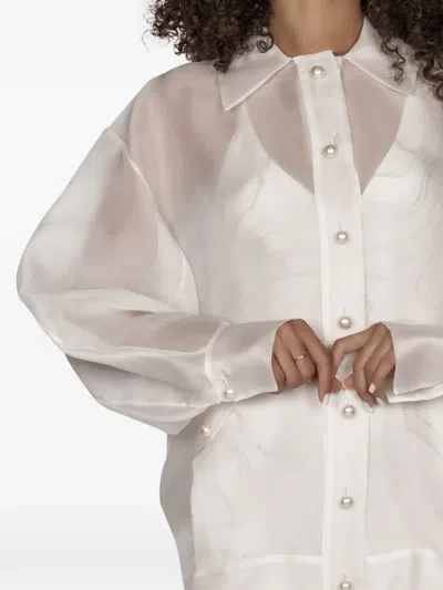 Mia Peculiar Oversized Pearl-button Bomber Jacket In White