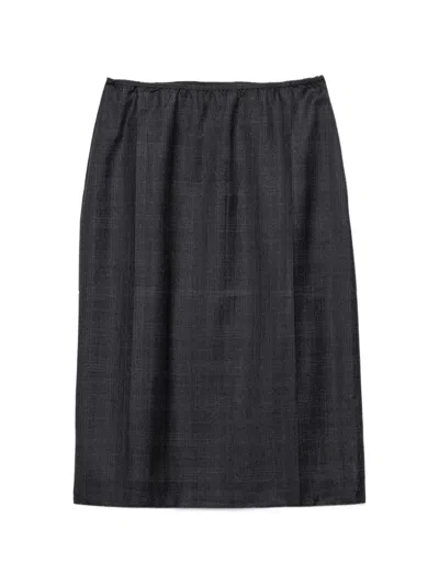 Prada Checked Wool Midi-skirt In Black