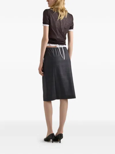 Prada Checked Wool Midi-skirt In Black