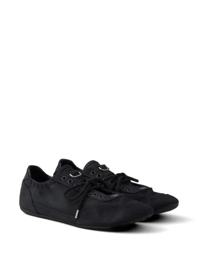 Prada Men's Collapse Canvas Sneakers In Black