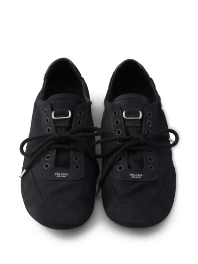 Prada Men's Collapse Canvas Sneakers In Black