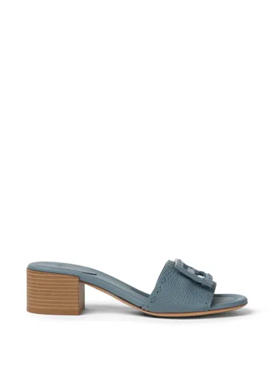 Fendi 45mm Ff Baguette Vitello Leather Slide Sandals In Blue