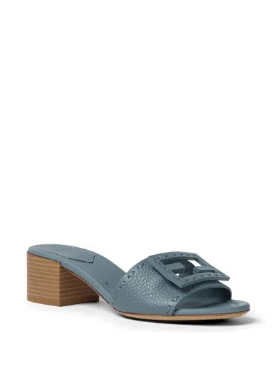Fendi 45mm Ff Baguette Vitello Leather Slide Sandals In Blue
