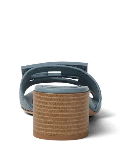 Fendi 45mm Ff Baguette Vitello Leather Slide Sandals In Blue