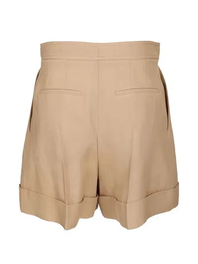 Valentino Tailored Shorts Linen Blend Pleated Design In Neutral