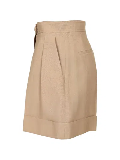 Valentino Tailored Shorts Linen Blend Pleated Design In Neutral
