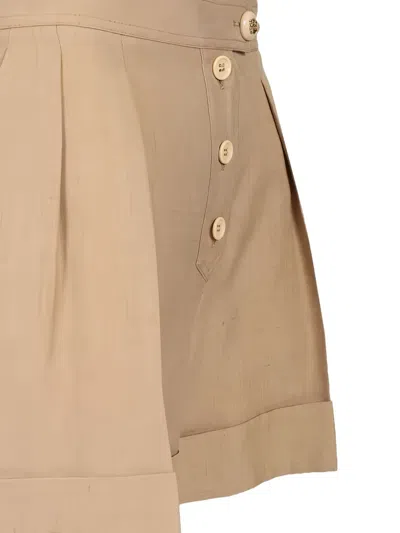 Valentino Tailored Shorts Linen Blend Pleated Design In Neutral