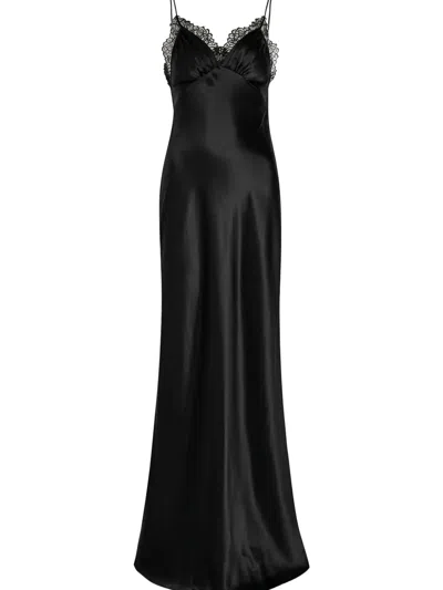 Nili Lotan Sylas Lace-trim Silk Maxi Slip Dress In Black