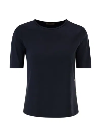 Herno Black Crewneck T-shirt With Logo Plaque On The Front In Cotton Blend Woman In Blue