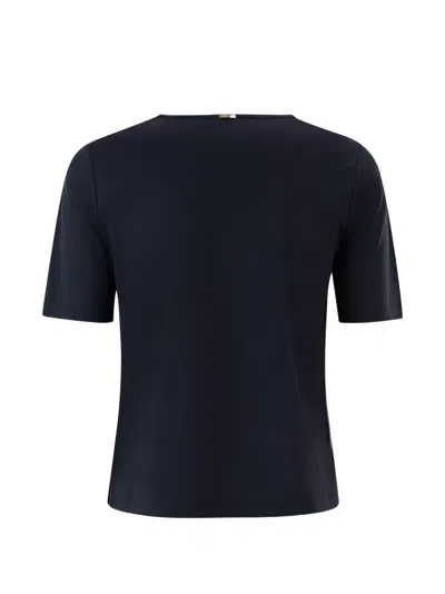 Herno Black Crewneck T-shirt With Logo Plaque On The Front In Cotton Blend Woman In Blue