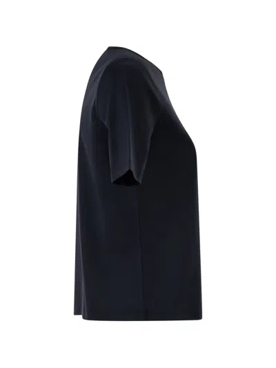 Herno Black Crewneck T-shirt With Logo Plaque On The Front In Cotton Blend Woman In Blue