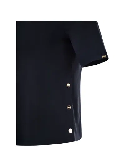 Herno Black Crewneck T-shirt With Logo Plaque On The Front In Cotton Blend Woman In Blue