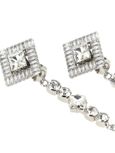Alessandra Rich Mini Embellished Metal Earrings 10.5 Cm X 2.5 Cm In Silver